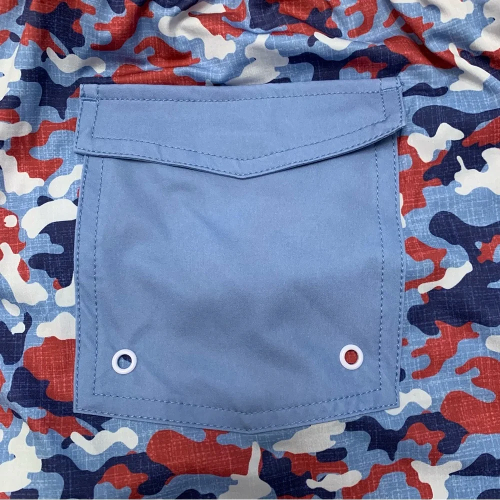 Johnnie-O NWOT Men’s XL Lined Red White Blue Camo Swim Trunks Boardshorts Preppy